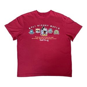 Vintage Walt Disney World Parks Embroidered Mickey Mouse Red T-Shirt Sz. L